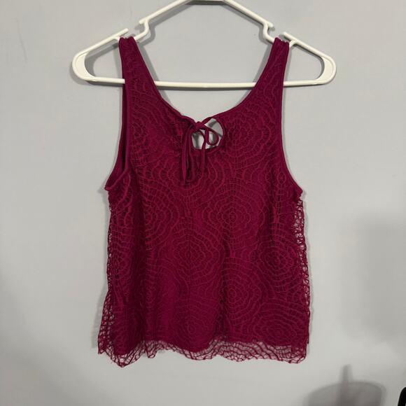LC Lauren Conrad Reddish Purple Wider Strap Tank Top Women's Size Medium Lacy - Picture 2 of 7